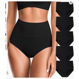 6-Pack High-Waisted Black Womens Briefs Medium Size Cotton & Spandex Blend Comfo
